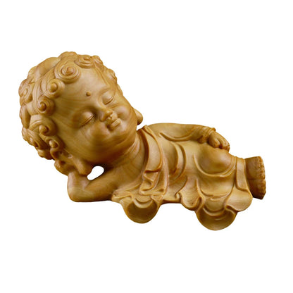 8.8CM Lying down Buddha Statue Boxwood Statue Lying Sakyamuni Creative Buddha Home Small Display Zen Solid Wood Carving Gifts