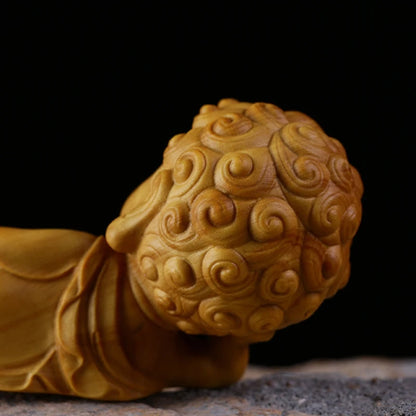 8.8CM Lying down Buddha Statue Boxwood Statue Lying Sakyamuni Creative Buddha Home Small Display Zen Solid Wood Carving Gifts