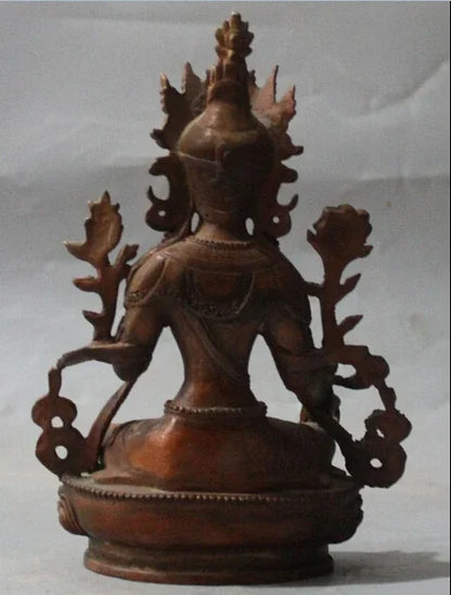 8 "Buddha Tibet Tiongkok Perunggu Emas Hijau Tara Kuan-yin Patung Buddha Dewi S0708