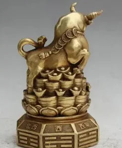 8" Chinese Brass Folk Wealth Feng Shui Zodiac Year Bull Oxen Statue sculpture