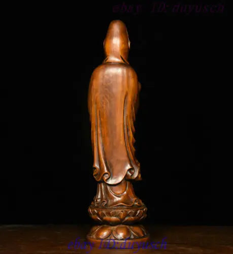 8" Chinese Buddhism Boxwood wood Carved RuYi GuanYin Kwan-yin Buddha Statue