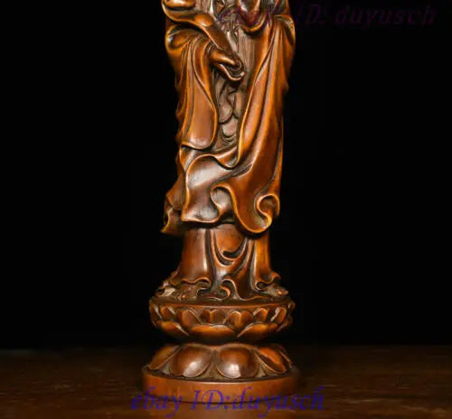 8" Chinese Buddhism Boxwood wood Carved RuYi GuanYin Kwan-yin Buddha Statue