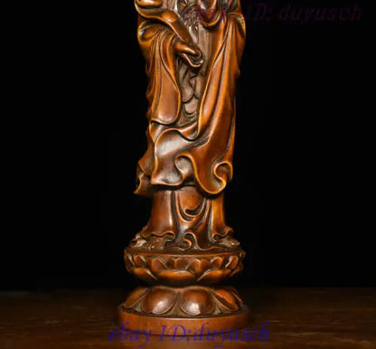 8" Chinese Buddhism Boxwood wood Carved RuYi GuanYin Kwan-yin Buddha Statue