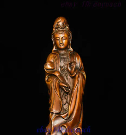 8" Chinese Buddhism Boxwood wood Carved RuYi GuanYin Kwan-yin Buddha Statue