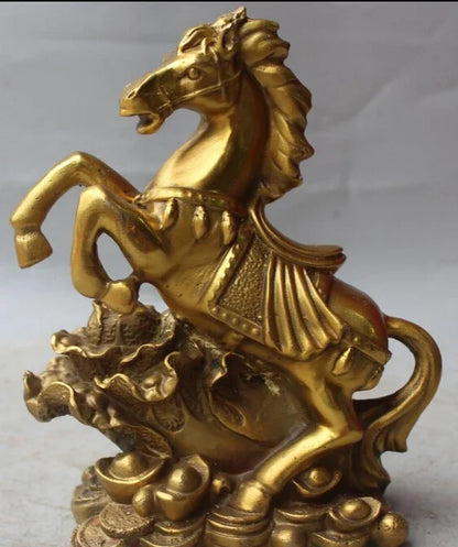 8 "Cina Perunggu FengShui Kekayaan Shio Sukses Kuda YuanBao Patung R0707