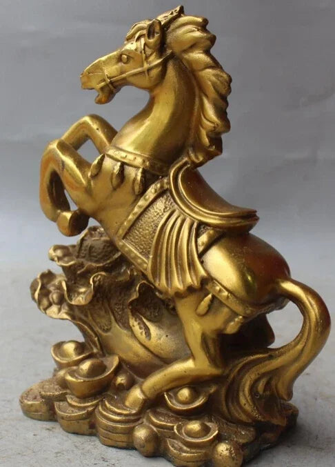 8 "Cina Perunggu FengShui Kekayaan Shio Sukses Kuda YuanBao Patung R0707
