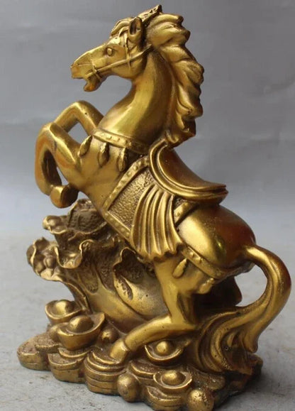 8 "Cina Perunggu FengShui Kekayaan Shio Sukses Kuda YuanBao Patung R0707