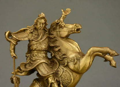 8" Collect Chinese Brass Dragon Warrior Guan Gong Guan Yu God Ride Horse Statue