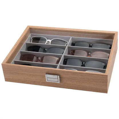 8 Grid Glasses Storage Rack Sunglasses Dispaly Tray Velvet Glasses Display Case Eyeglasses Storage Organizer Box with Lid