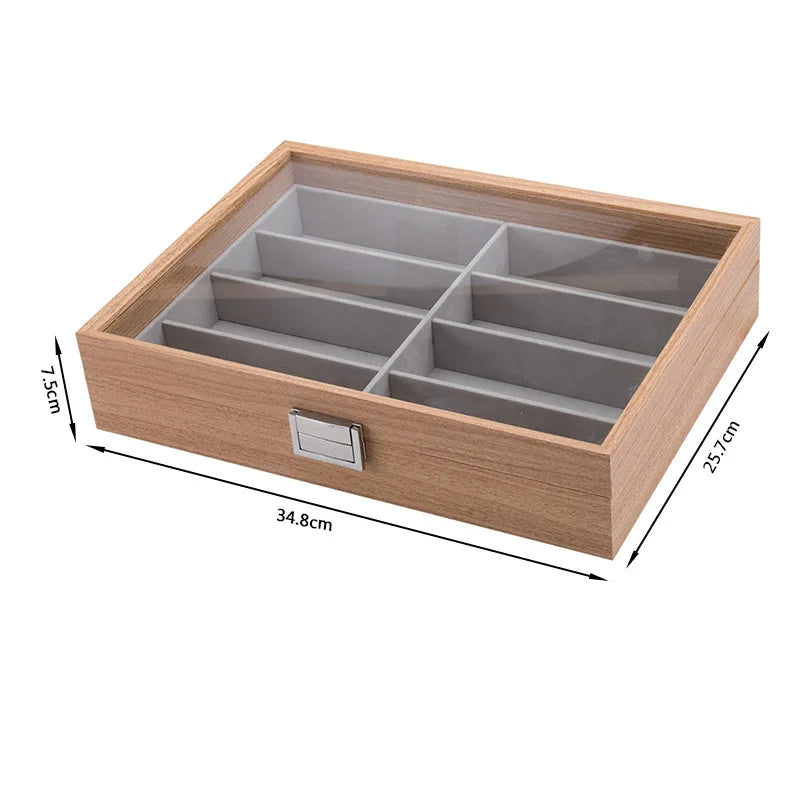 8 Grid Glasses Storage Rack Sunglasses Dispaly Tray Velvet Glasses Display Case Eyeglasses Storage Organizer Box with Lid