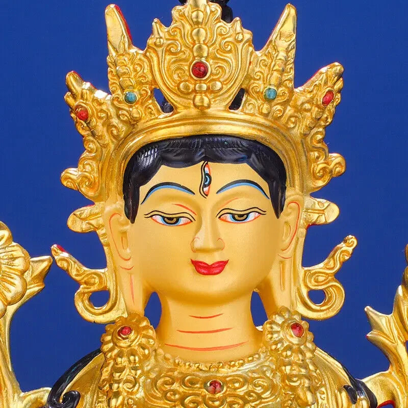 8" Handpainted gilt bronze Buddha statue Bodhisattva white tara Wish U Wealth