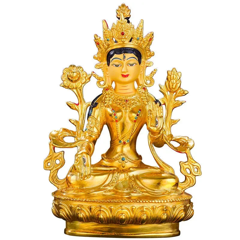 8" Handpainted gilt bronze Buddha statue Bodhisattva white tara Wish U Wealth