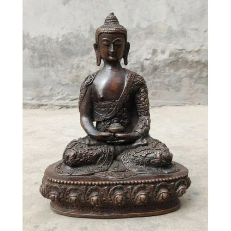 8-Inch Buddhist Old-Fashioned Hand Carved Bronze Statue Amitabha Buddha Guanyin Sakyamo Fortune
