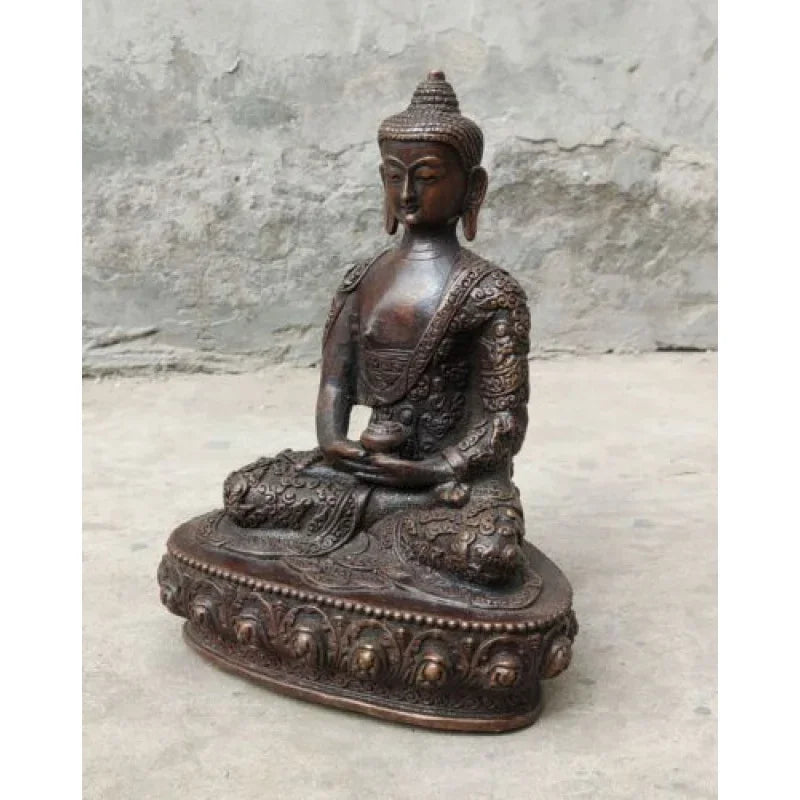 8-Inch Buddhist Old-Fashioned Hand Carved Bronze Statue Amitabha Buddha Guanyin Sakyamo Fortune
