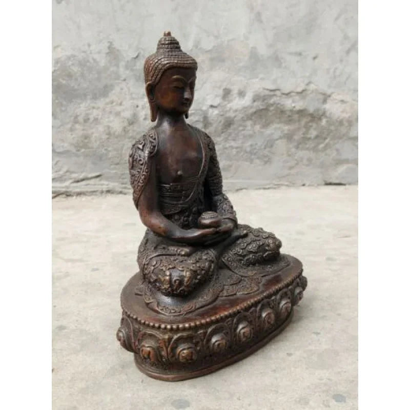 8-Inch Buddhist Old-Fashioned Hand Carved Bronze Statue Amitabha Buddha Guanyin Sakyamo Fortune