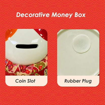8 Inch Ceramic Maneki Neko Coin Bank Red Lucky Fortune Cat Daruma Money Box Home Decorative Ornament
