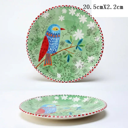 8 Inch Round Hand-painted Flower Ceramic Plate Fruit Salad Plate Dessert Steak Cuisine Kitchen Storage Decorative Tableware 1pc