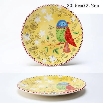 8 Inch Round Hand-painted Flower Ceramic Plate Fruit Salad Plate Dessert Steak Cuisine Kitchen Storage Decorative Tableware 1pc