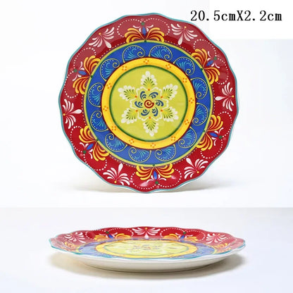 8 Inch Round Hand-painted Flower Ceramic Plate Fruit Salad Plate Dessert Steak Cuisine Kitchen Storage Decorative Tableware 1pc