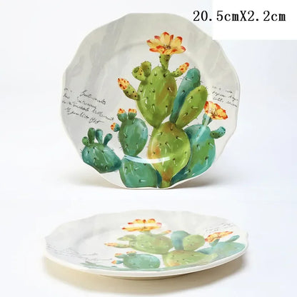8 Inch Round Hand-painted Flower Ceramic Plate Fruit Salad Plate Dessert Steak Cuisine Kitchen Storage Decorative Tableware 1pc