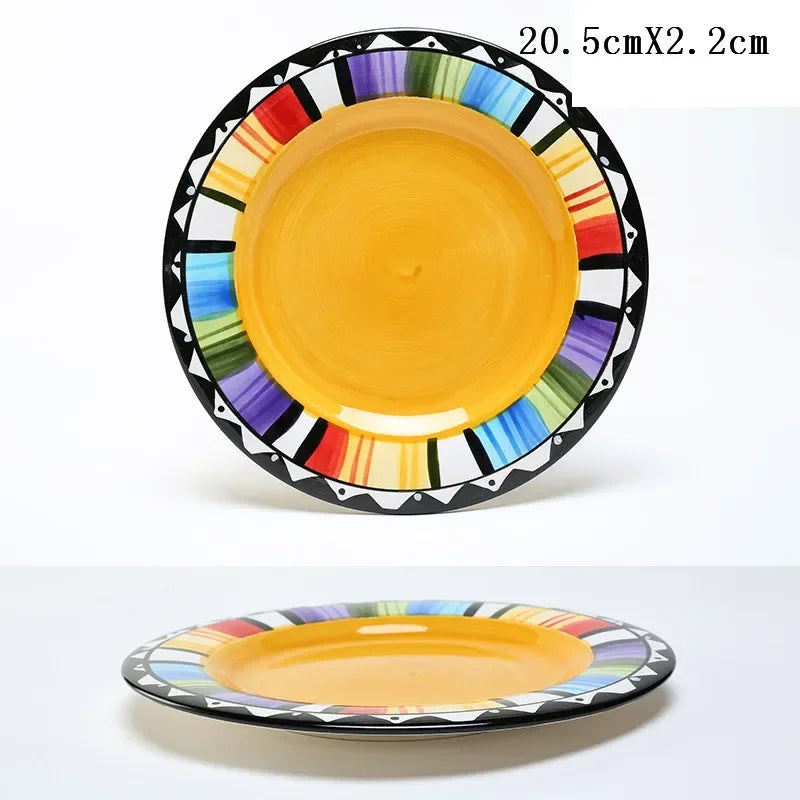 8 Inch Round Hand-painted Flower Ceramic Plate Fruit Salad Plate Dessert Steak Cuisine Kitchen Storage Decorative Tableware 1pc