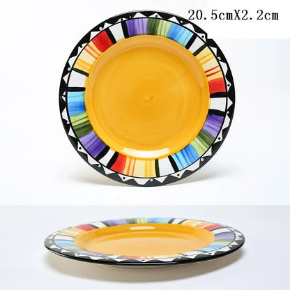 8 Inch Round Hand-painted Flower Ceramic Plate Fruit Salad Plate Dessert Steak Cuisine Kitchen Storage Decorative Tableware 1pc