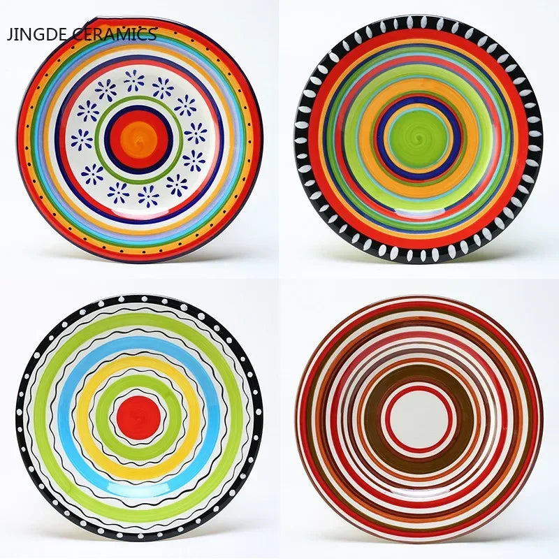 8 Inch Round Hand-painted Flower Ceramic Plate Fruit Salad Plate Dessert Steak Cuisine Kitchen Storage Decorative Tableware 1pc