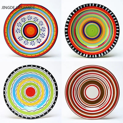 8 Inch Round Hand-painted Flower Ceramic Plate Fruit Salad Plate Dessert Steak Cuisine Kitchen Storage Decorative Tableware 1pc