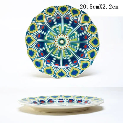 8 Inch Round Hand-painted Flower Ceramic Plate Fruit Salad Plate Dessert Steak Cuisine Kitchen Storage Decorative Tableware 1pc