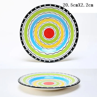 8 Inch Round Hand-painted Flower Ceramic Plate Fruit Salad Plate Dessert Steak Cuisine Kitchen Storage Decorative Tableware 1pc