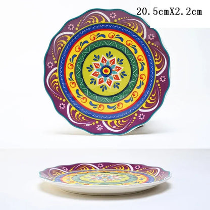 8 Inch Round Hand-painted Flower Ceramic Plate Fruit Salad Plate Dessert Steak Cuisine Kitchen Storage Decorative Tableware 1pc