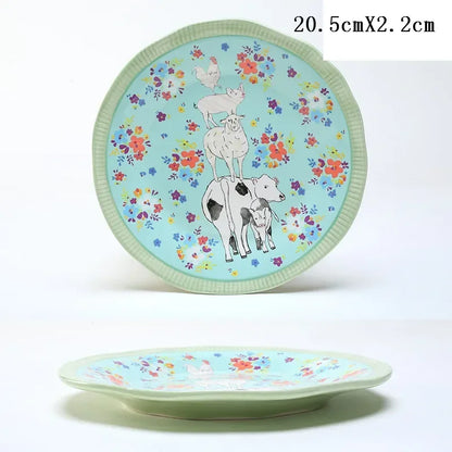 8 Inch Round Hand-painted Flower Ceramic Plate Fruit Salad Plate Dessert Steak Cuisine Kitchen Storage Decorative Tableware 1pc