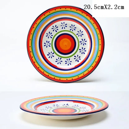 8 Inch Round Hand-painted Flower Ceramic Plate Fruit Salad Plate Dessert Steak Cuisine Kitchen Storage Decorative Tableware 1pc