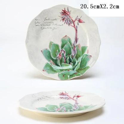 8 Inch Round Hand-painted Flower Ceramic Plate Fruit Salad Plate Dessert Steak Cuisine Kitchen Storage Decorative Tableware 1pc