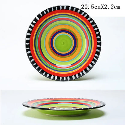 8 Inch Round Hand-painted Flower Ceramic Plate Fruit Salad Plate Dessert Steak Cuisine Kitchen Storage Decorative Tableware 1pc