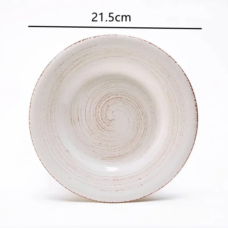 8 Inch Round Hand-painted Flower Ceramic Plate Fruit Salad Plate Dessert Steak Cuisine Kitchen Storage Decorative Tableware 1pc