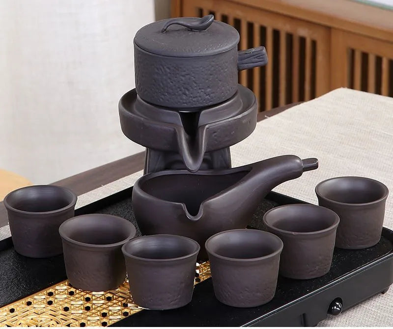 8 Pcs Set Semi Automatic Tea Sets Chinese  Ceramic Purple Clay Tea Set  Tea Cup The Kung Fu Teapot Set