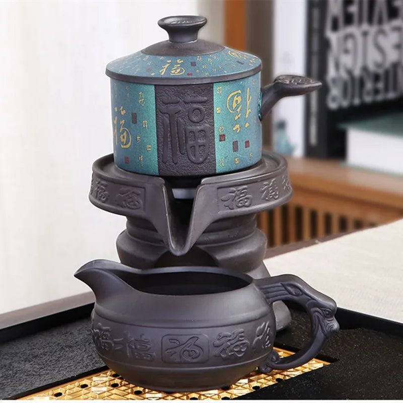 8 Pcs Set Semi Automatic Tea Sets Chinese  Ceramic Purple Clay Tea Set  Tea Cup The Kung Fu Teapot Set