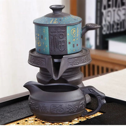 8 Pcs Set Semi Automatic Tea Sets Chinese  Ceramic Purple Clay Tea Set  Tea Cup The Kung Fu Teapot Set
