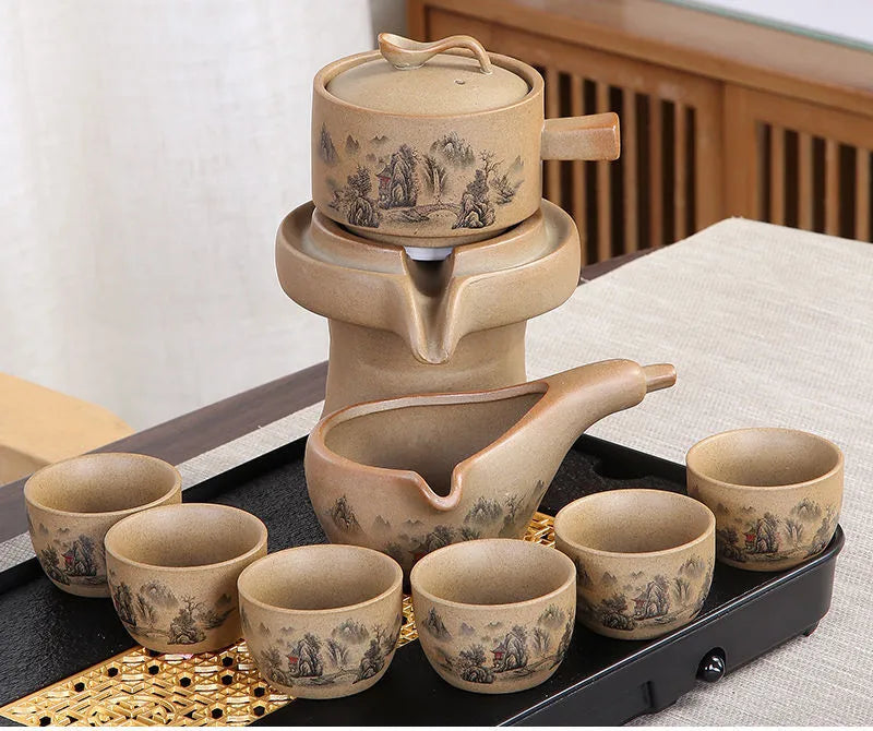 8 Pcs Set Semi Automatic Tea Sets Chinese  Ceramic Purple Clay Tea Set  Tea Cup The Kung Fu Teapot Set