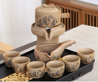 8 Pcs Set Semi Automatic Tea Sets Chinese  Ceramic Purple Clay Tea Set  Tea Cup The Kung Fu Teapot Set