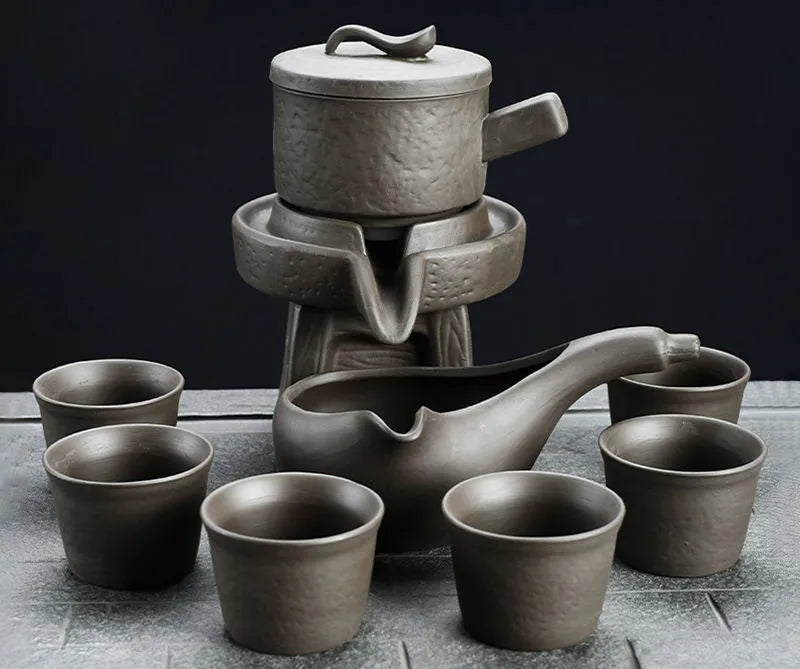 8 Pcs Set Semi Automatic Tea Sets Chinese  Ceramic Purple Clay Tea Set  Tea Cup The Kung Fu Teapot Set