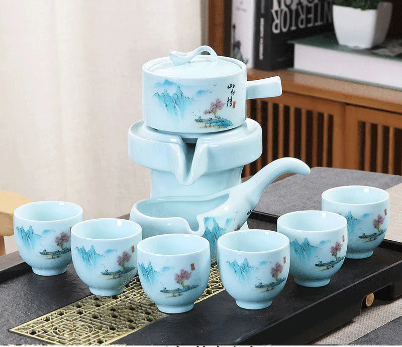 8 Pcs Set Semi Automatic Tea Sets Chinese  Ceramic Purple Clay Tea Set  Tea Cup The Kung Fu Teapot Set