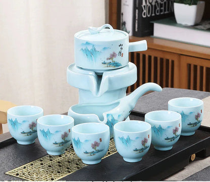 8 Pcs Set Semi Automatic Tea Sets Chinese  Ceramic Purple Clay Tea Set  Tea Cup The Kung Fu Teapot Set