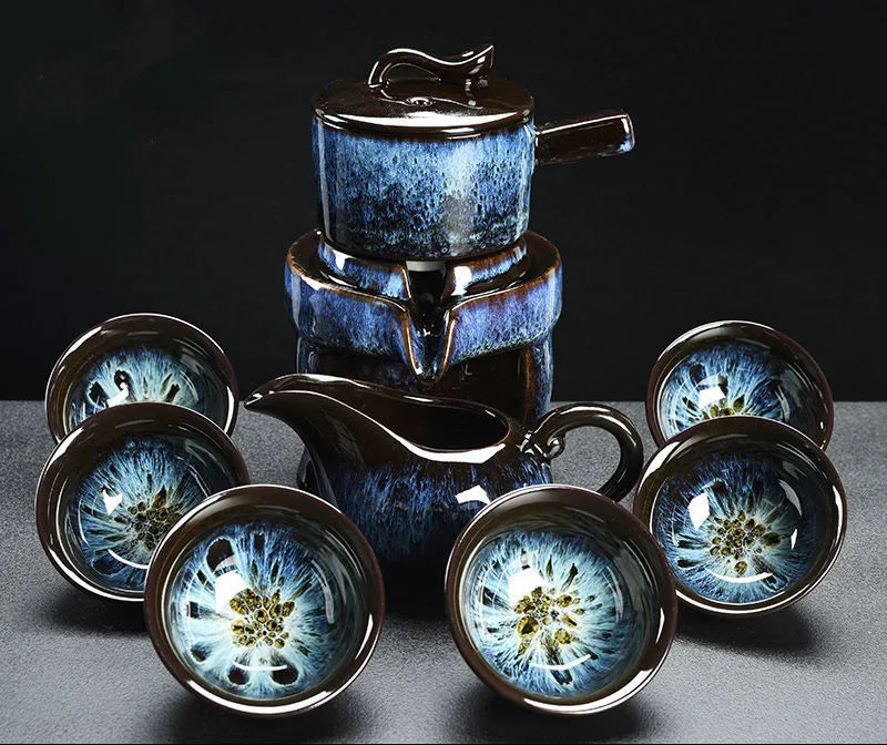 8 Pcs Set Semi Automatic Tea Sets Chinese  Ceramic Purple Clay Tea Set  Tea Cup The Kung Fu Teapot Set