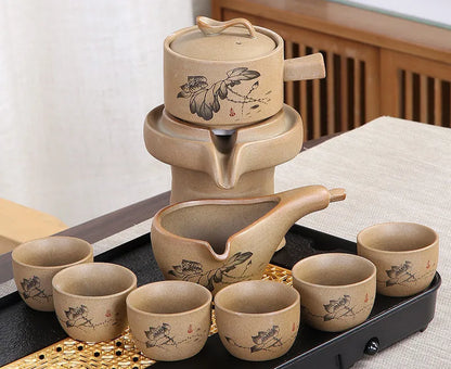 8 Pcs Set Semi Automatic Tea Sets Chinese  Ceramic Purple Clay Tea Set  Tea Cup The Kung Fu Teapot Set