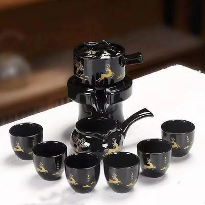 8 Pcs Set Semi Automatic Tea Sets Chinese  Ceramic Purple Clay Tea Set  Tea Cup The Kung Fu Teapot Set