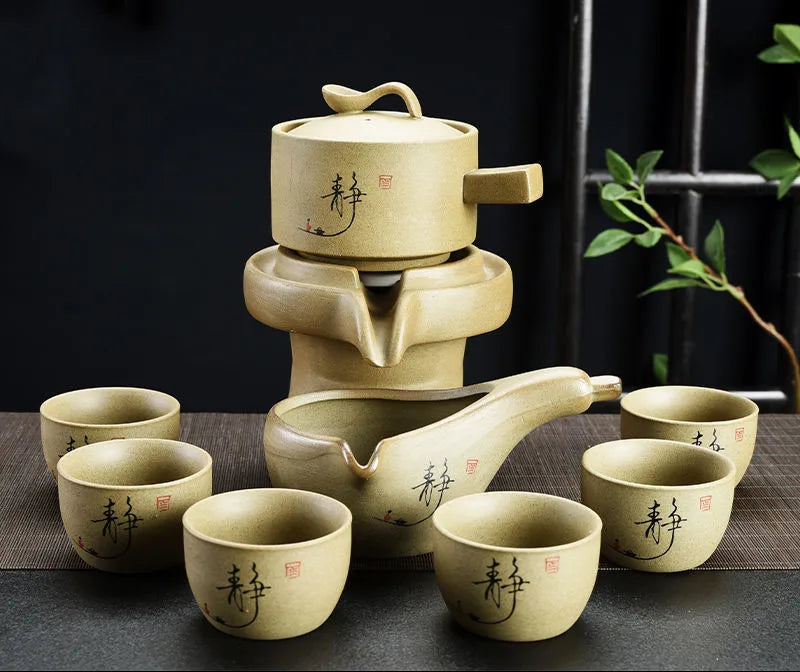 8 Pcs Set Semi Automatic Tea Sets Chinese  Ceramic Purple Clay Tea Set  Tea Cup The Kung Fu Teapot Set