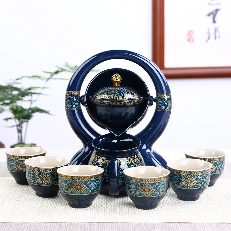 8 Pcs Set Semi Automatic Tea Sets Chinese  Ceramic Purple Clay Tea Set  Tea Cup The Kung Fu Teapot Set