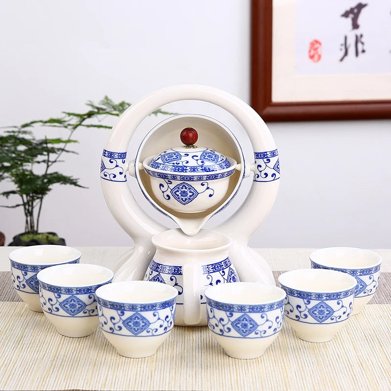 8 Pcs Set Semi Automatic Tea Sets Chinese  Ceramic Purple Clay Tea Set  Tea Cup The Kung Fu Teapot Set